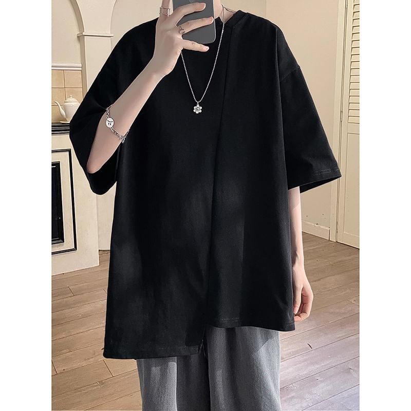 Priam - T-shirt met korte mouwen, ronde hals en effen asymmetrische print