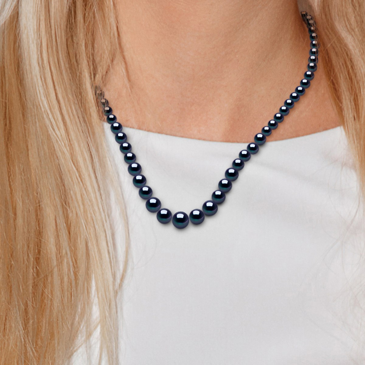 Collier Rang de Perles d'Eau Douce en Chute 10-6 mm PRINCESSE Fermoir Prestige Or Blanc 18 Carats
