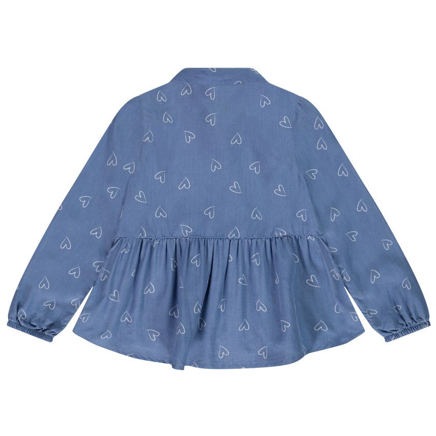 Tunique volantée effet denim en lyocell avec imprimé coeurs pour fille - Bleu