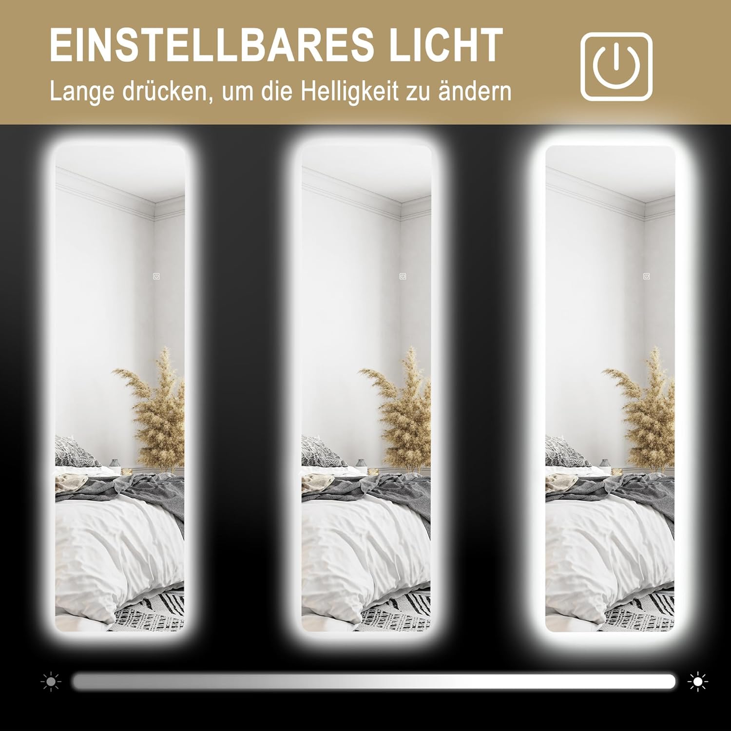 HOMCOM Ganzkörperspiegel mit LED-Beleuchtung, 150 x 40 cm Standspiegel mit 3 Lichtfarben, Wandspiegel mit Ständer, Touch-Schalter bruchsicheres Glas, Bodenspiegel für Schlafzimmer
