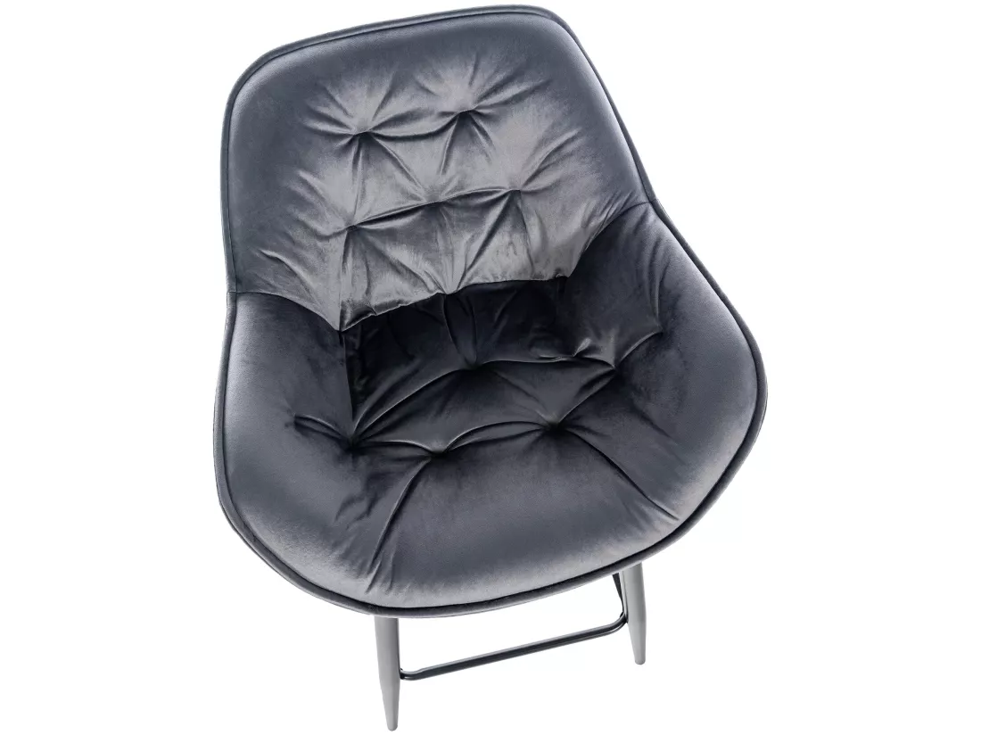 Lot de 2 Tabourets de bar - Velours & Métal noir mat - Gris foncé - Gibson 76