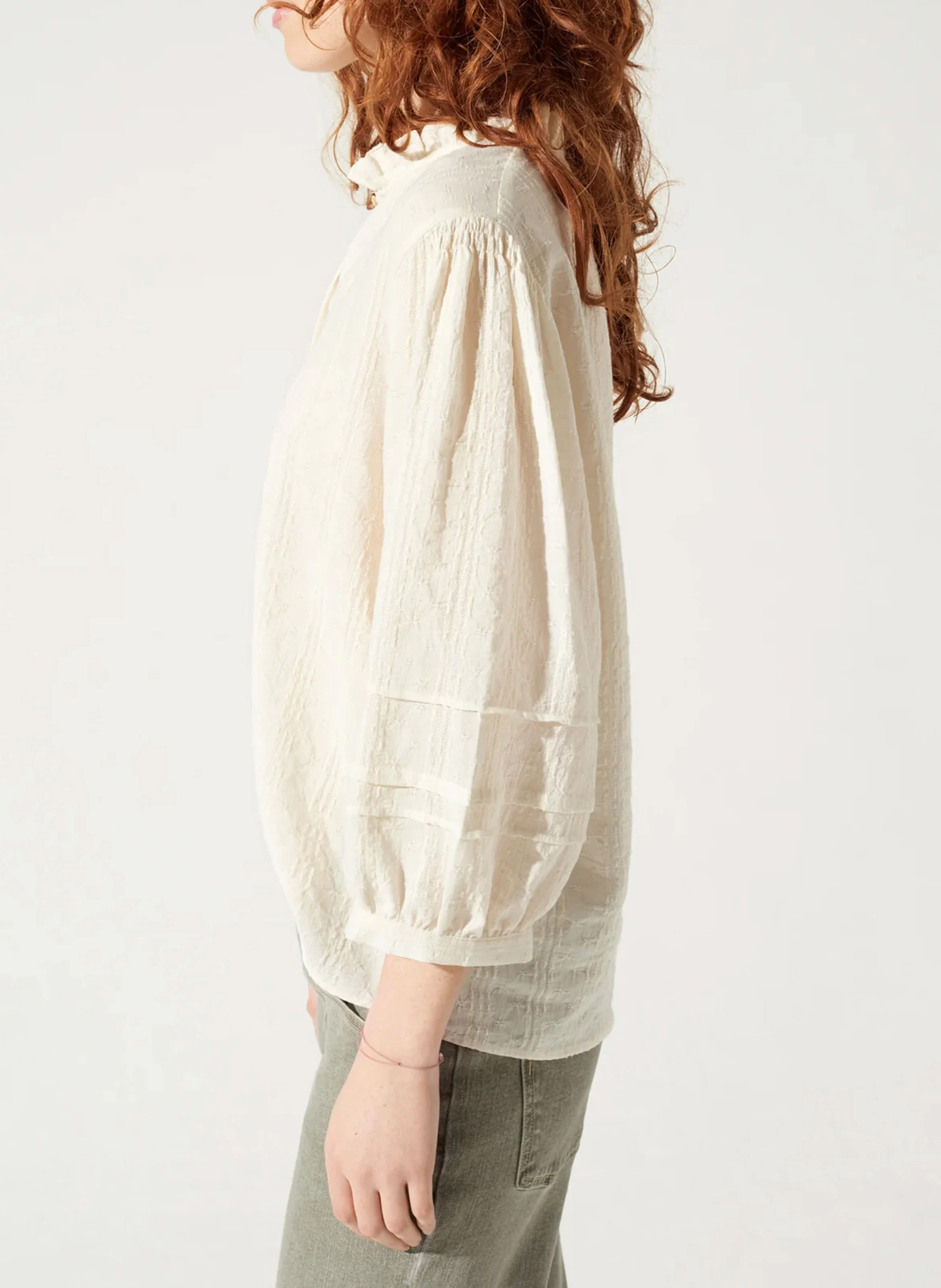 Blouse droite col victorien en coton | Blanc