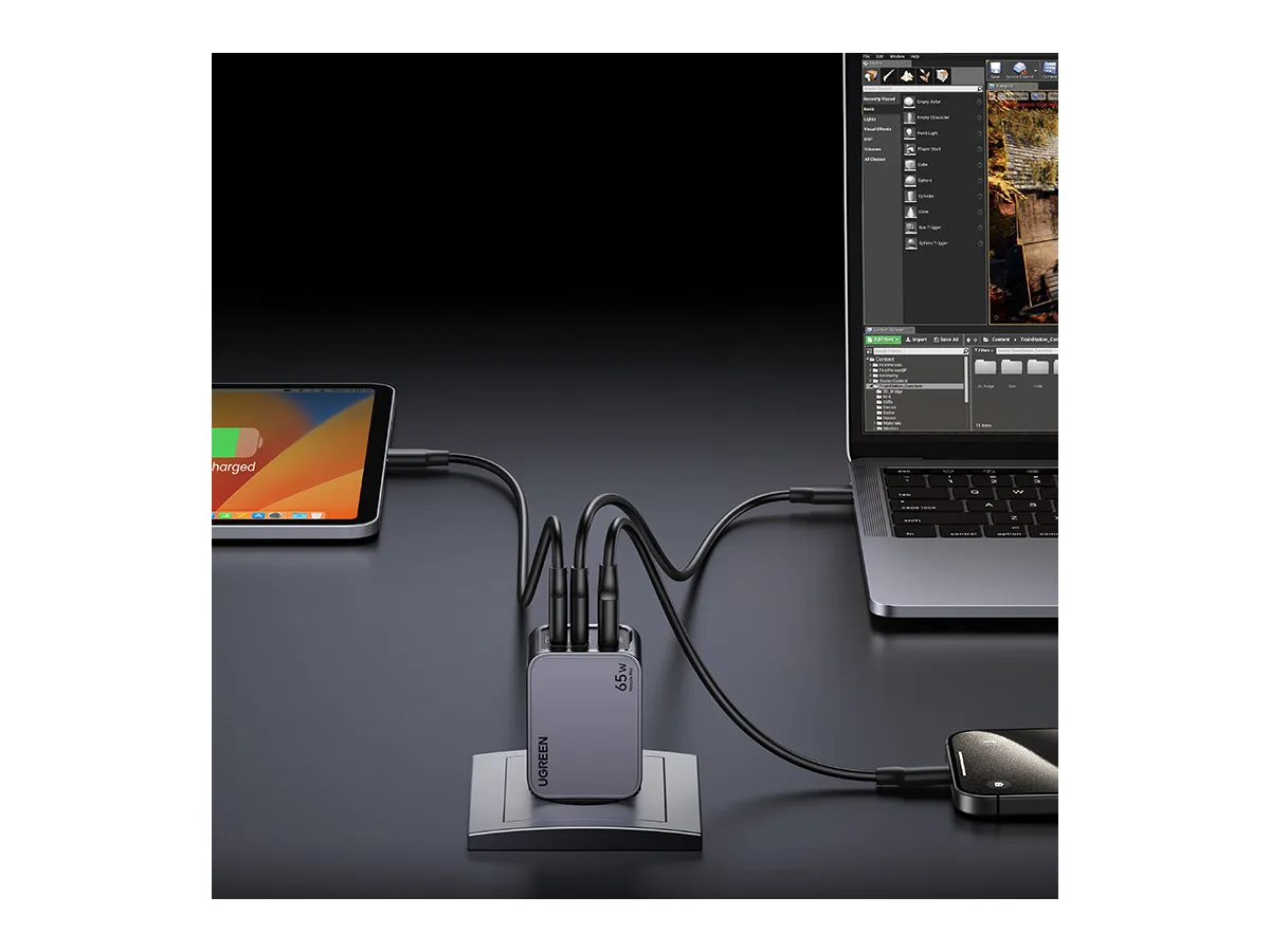 (65W) 2x USB C / USB A GaN Ladegerät Netzteil PD / QC (25871) - Grau