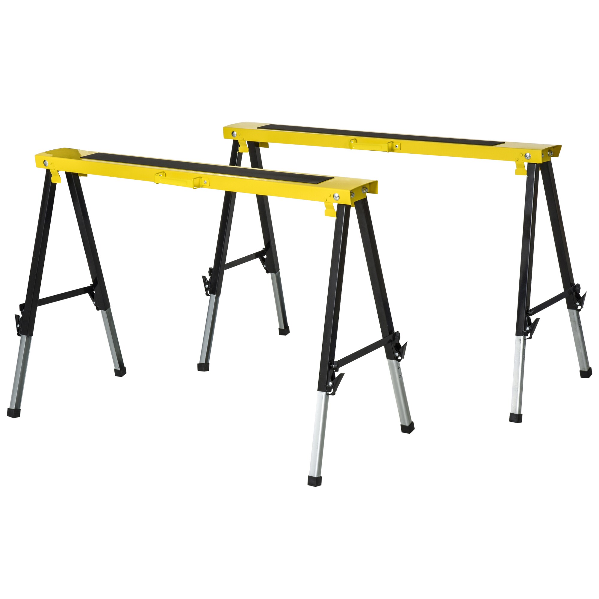 HOMCOM Arbeitsbock 2-er Set klappbar Gelb+Schwarz 100 x 49 x 62-89,5 cm (LxBxH)
