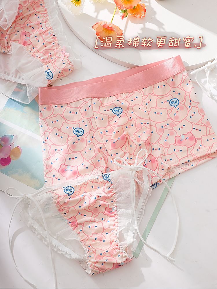 Pancherry - Koppelset: Mesh Ruffle Panty met Varkensprint + Boxershort