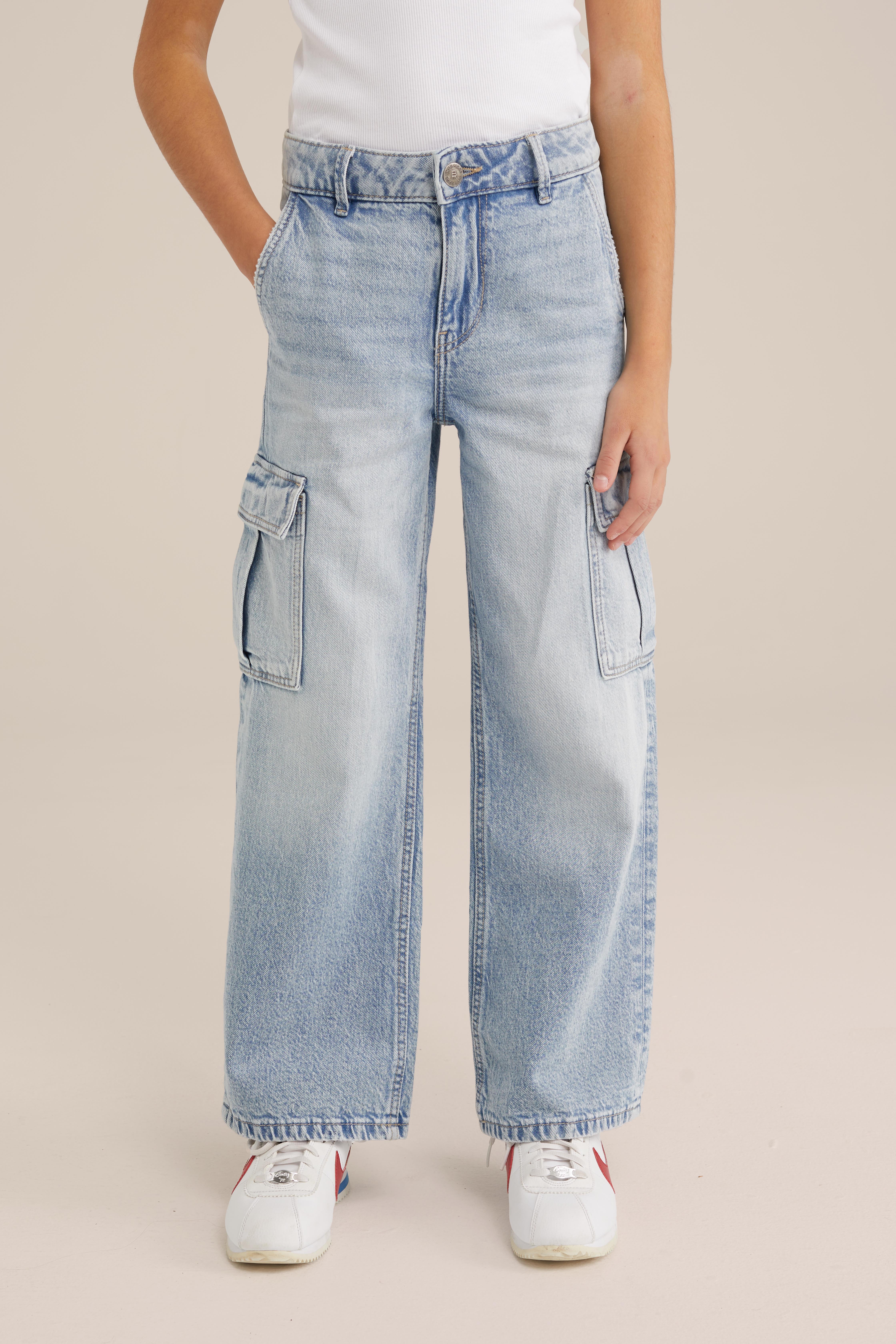 Meisjes wide leg jeans met cargozakken Blue Ridge Lichtblauw