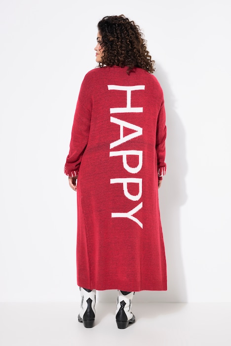 Long-Strickjacke, Straight Fit, HAPPY-Statements