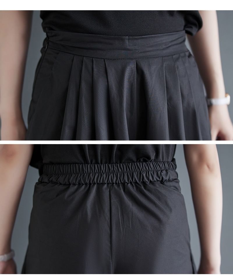 Lewwe - Hoge taille, effen geplooide cropped culottes met split