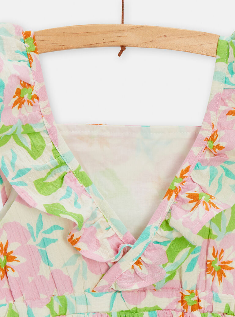 Robe écru à bretelle imprimée fleuri pour fille