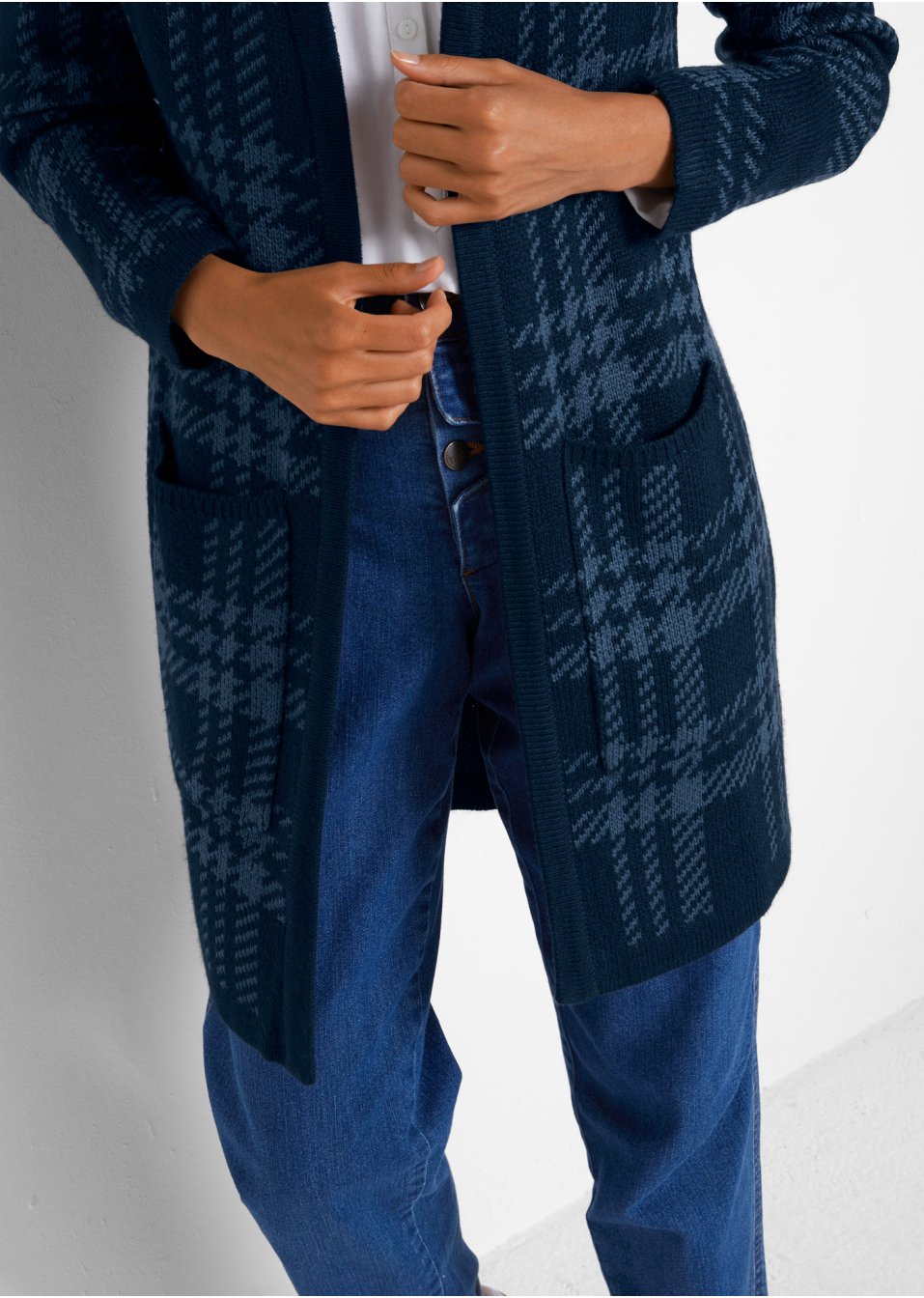 Veste en maille à carreaux avec poches