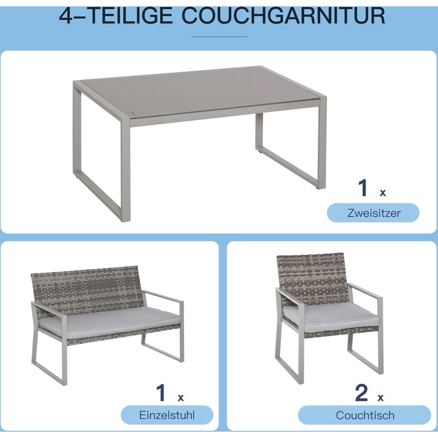 Outsunny Rattan Sitzgruppe für 4 Personen grau