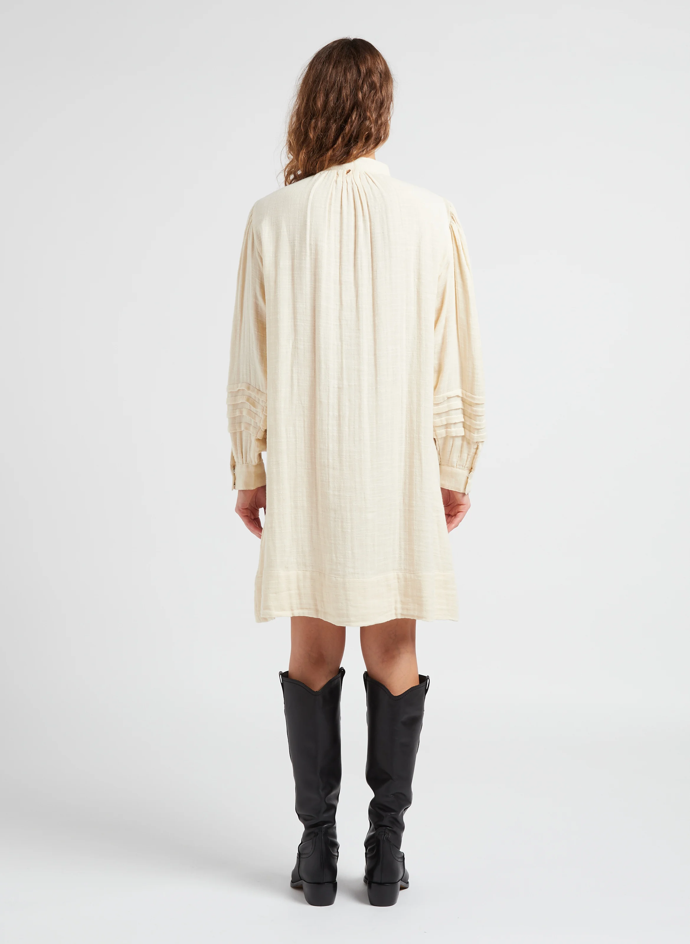 PREETI - Robe mi-longue col rond en coton| Beige