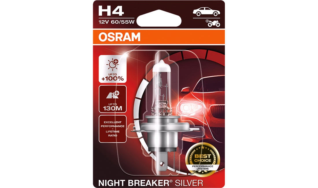 Pære H4 Night Breaker Silver +100 - Osra