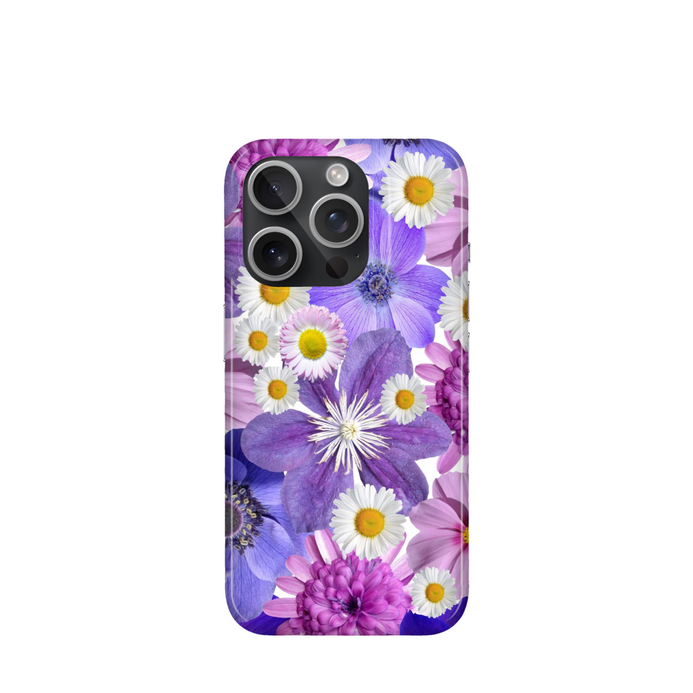 iPhone 15 Pro Kunststoff Hülle Blütenvielfalt - Lila-Violett