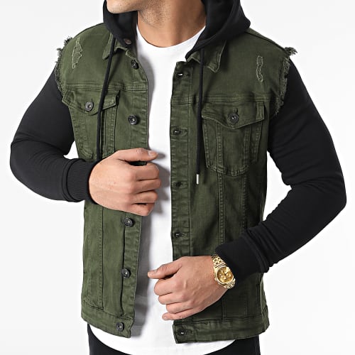 Veste Jean A Capuche 2052 Noir Denim Vert Kaki