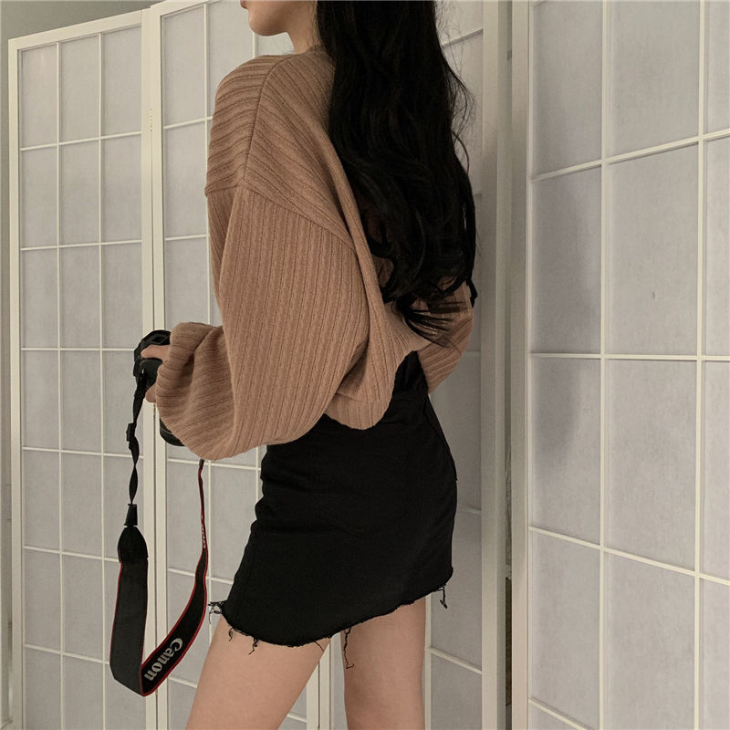 Monroll - Geribbelde gebreide cropped trui