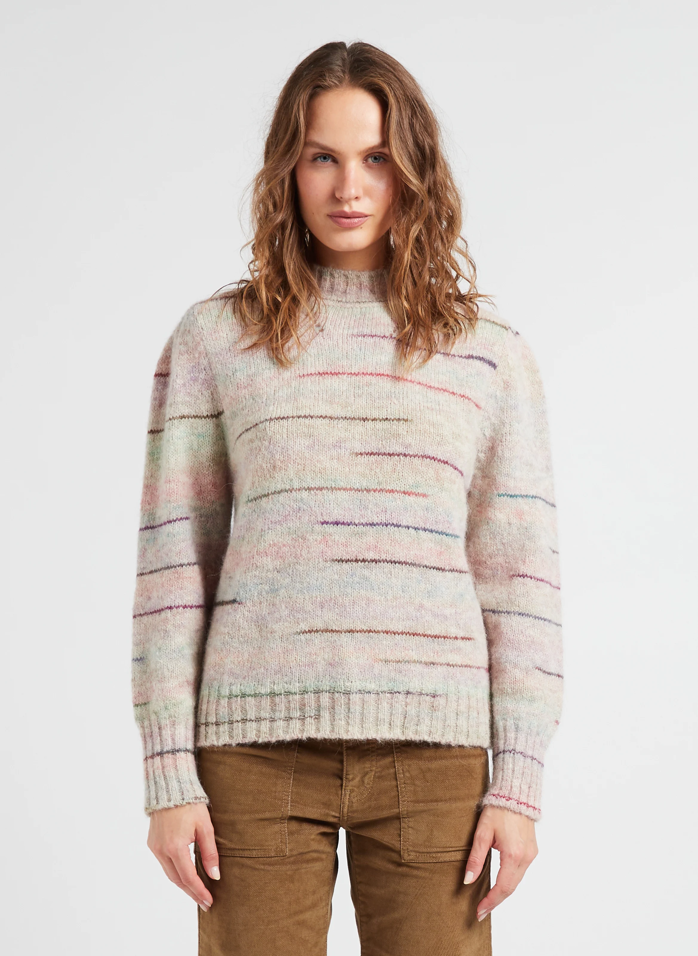 MARIKA - Pull droit col montant en laine mélangée | Beige