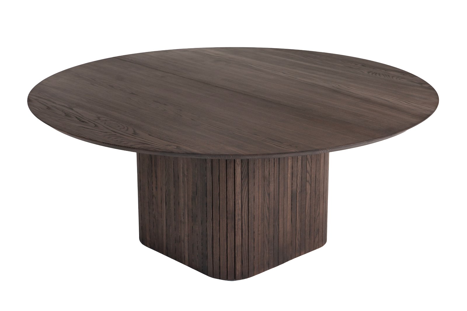 Woodcraft rundt spisebord Røkfarget oljet heltre ask. Ø150 cm. Hel plate, kant nr. 1 og ben nr. 4