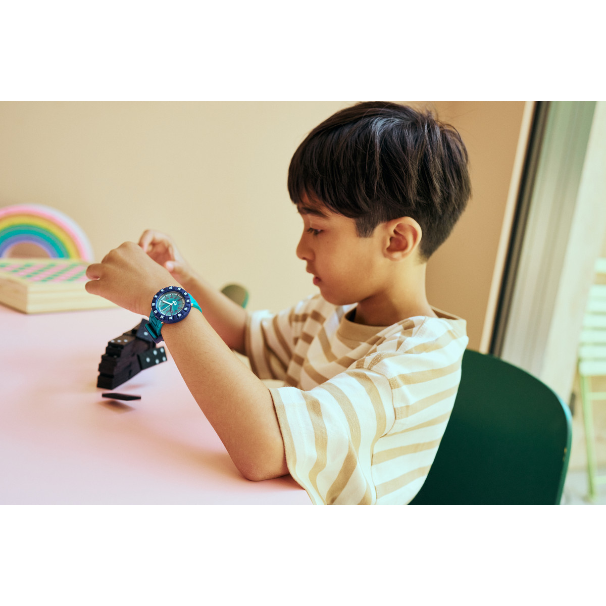 Montre FLIK FLAK Gameland Level Teal enfant plastique biosourcé bracelet PET recyclé vert