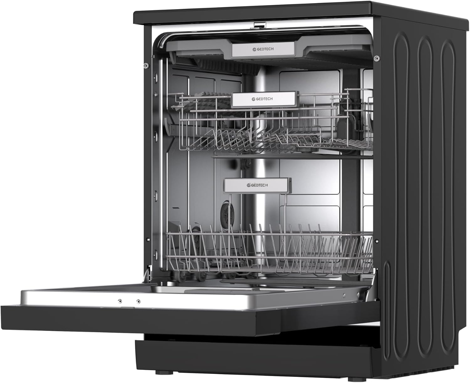 GEDTECH Lave-vaisselle GLV1542DX 15cv - Tiroir à couverts - 42 dB - Ultra silencieux - Départ Différé - Eco - Intensif - Rapide – Faible conso - Classe C - Dark Inox - Protection enfant