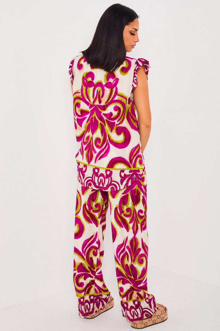 Ensemble 2 pièces top+ pantalon violet et vert