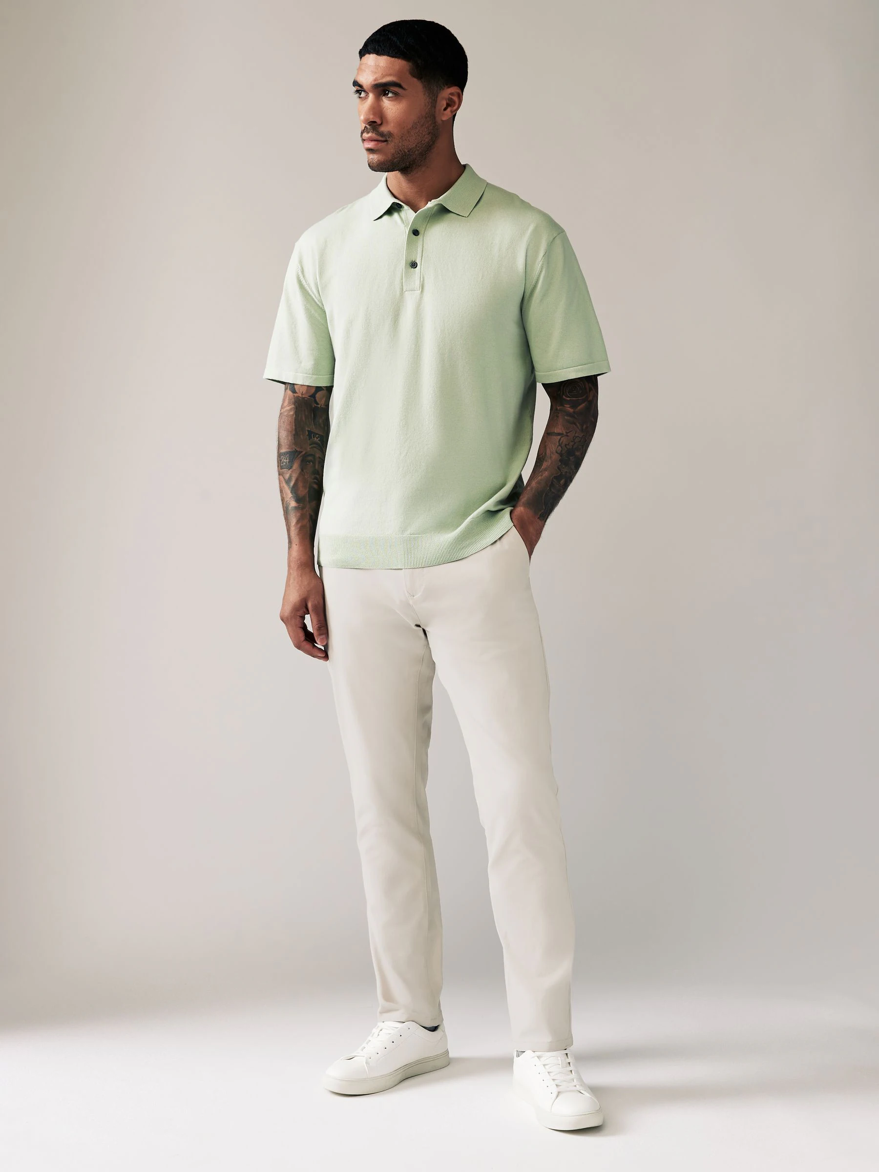 Kiezelkleurig licht - Slim Fit - Stretchy chino
