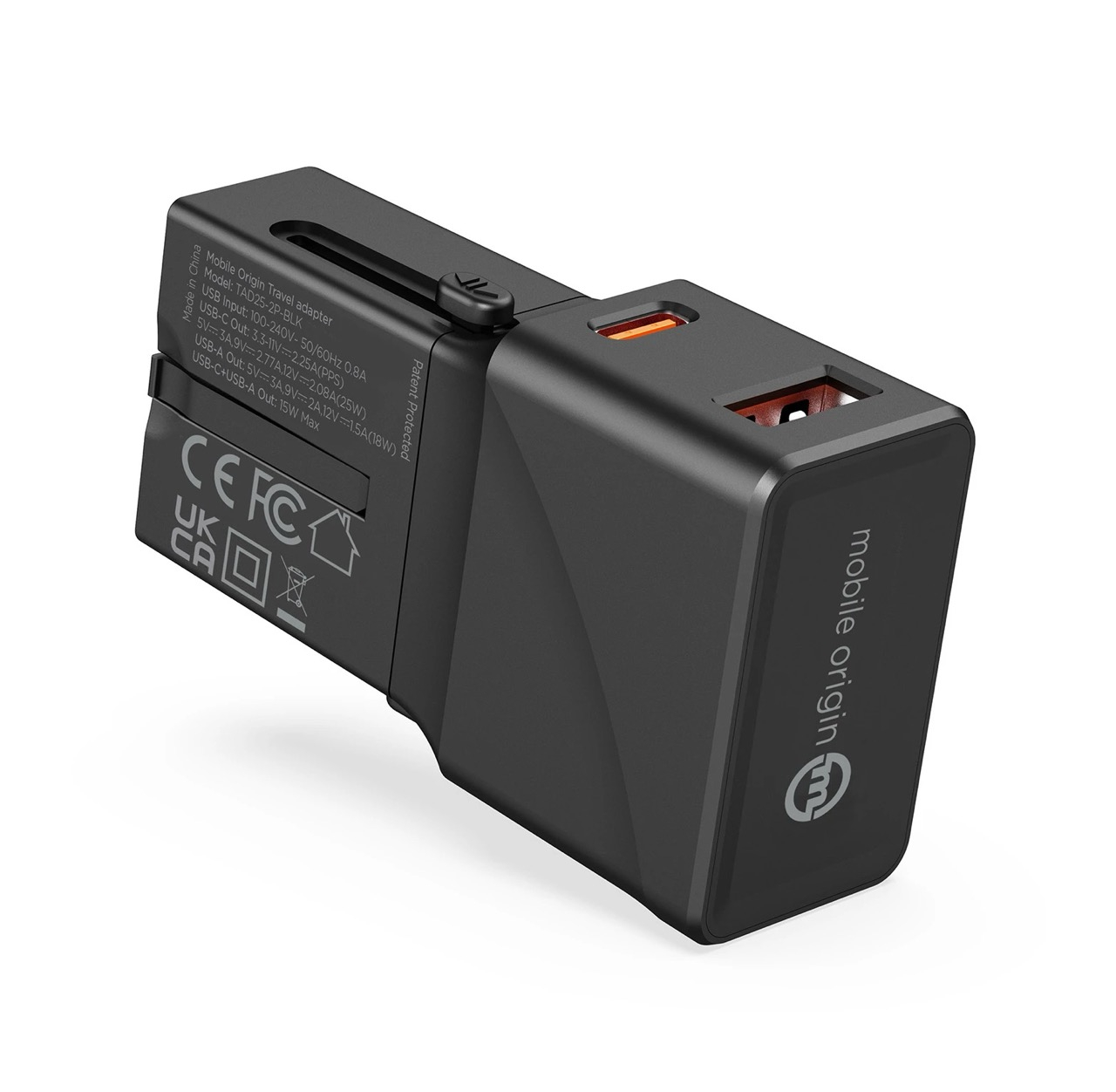 (25W) USB C / USB A  Ladegerät Netzteil World Travel Adapter EU / UK / USA / Japan / Australien / China (TAD25-2P-BLK) - Schwarz