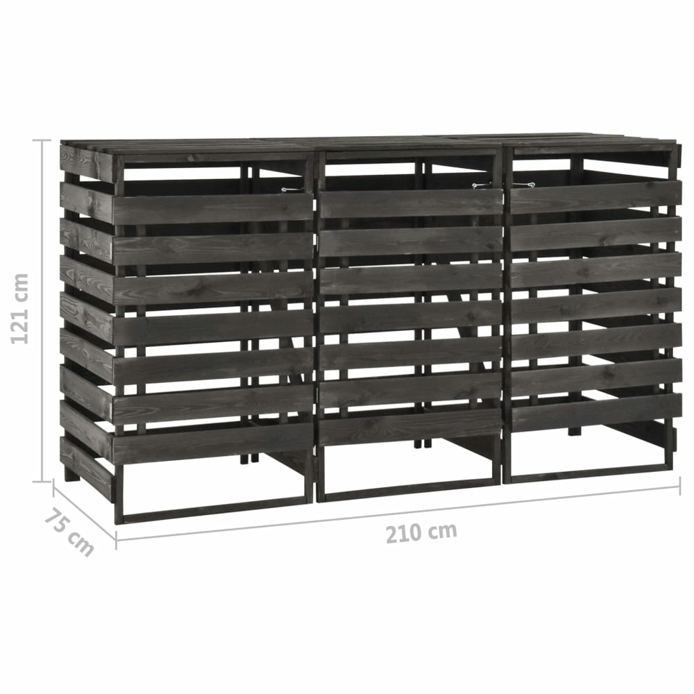 Abri de poubelle triple 210x75x121 cm bois de pin massif peint