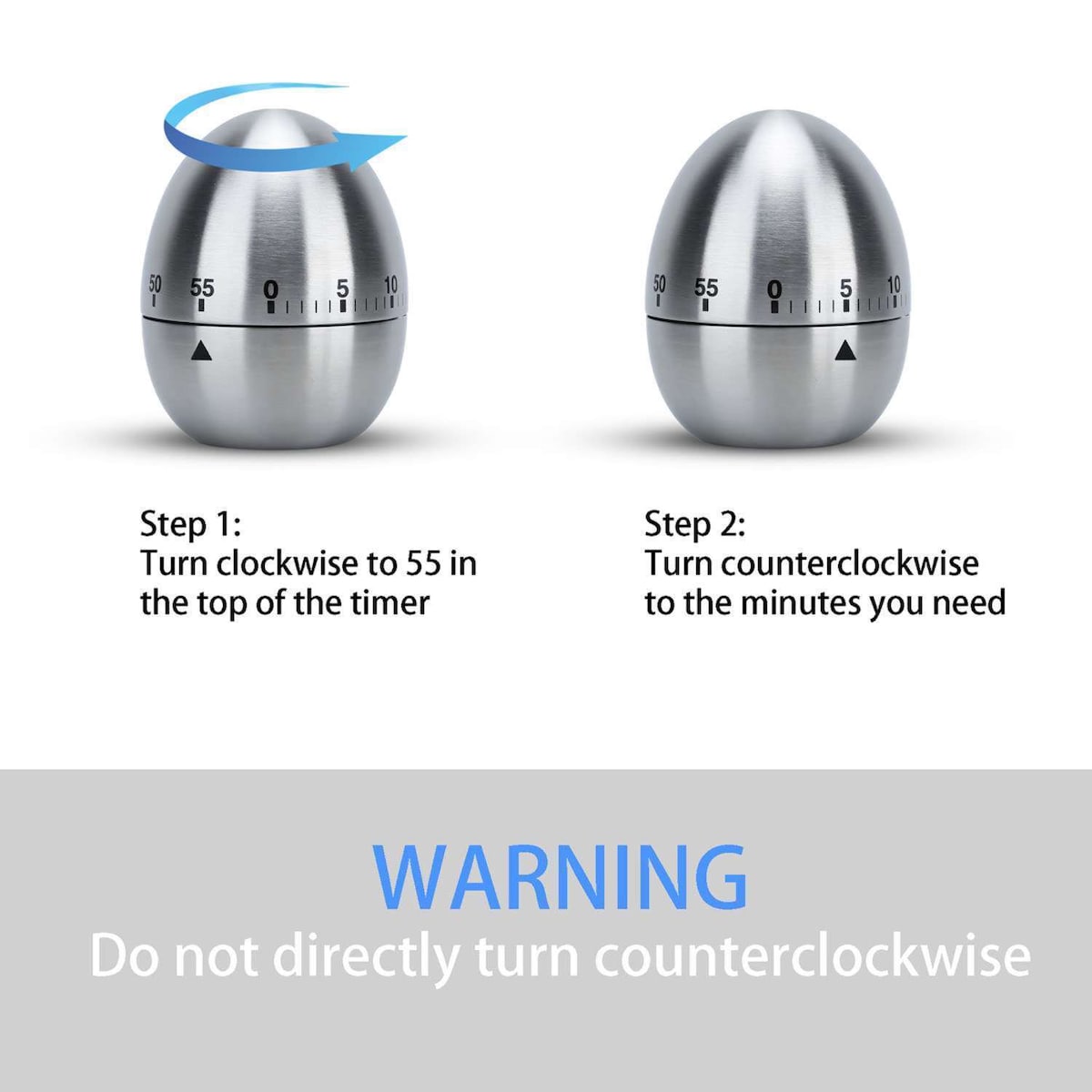 Egg Timer Rustfritt stål Kjøkken Timer (sølv)