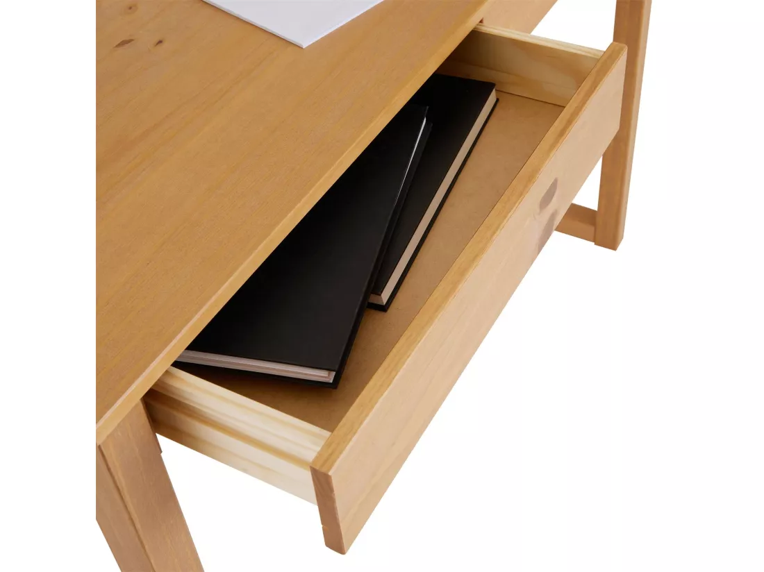 Bureau en bois avec 2 tiroirs NOAH, design scandinave, en pin massif coloris naturel