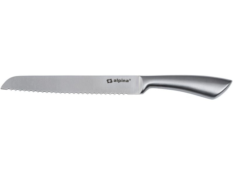 alpina Brotmesser 33.5 cm, Silber Brotmesser aus rostfreiem Stahl mit scharfkantiger Klinge für alle Brotsorten