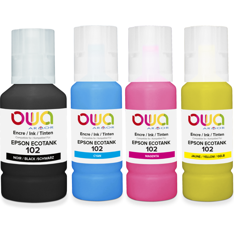 Pack de 4 bouteilles d'encre compatibles OWA - standard - Noir Cyan Magenta Jaune - pour EPSON C13T03R140, C13T03R240, C13T03R340, C13T03R440