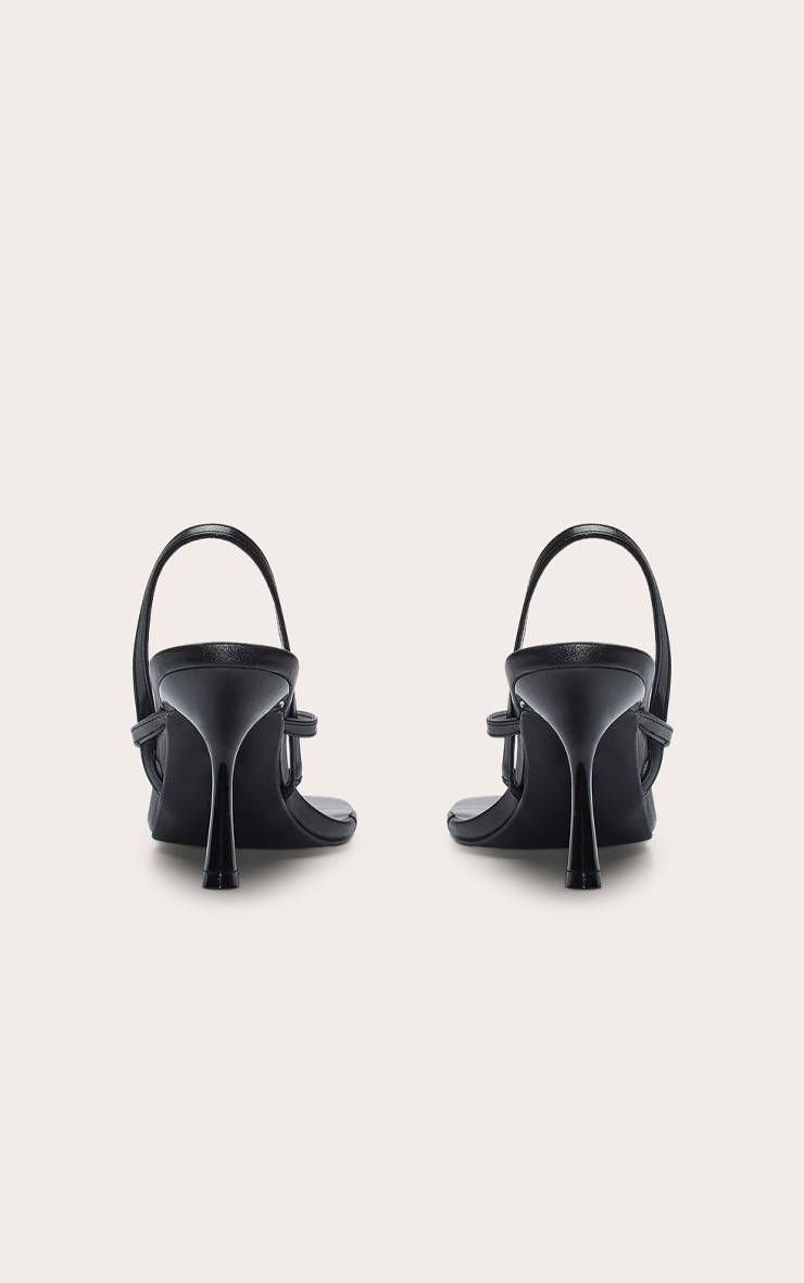 Noir Sandales À Talons Mi-hauts En Synthétiquecuir À Bout Carré Et Bride Tong Arrière