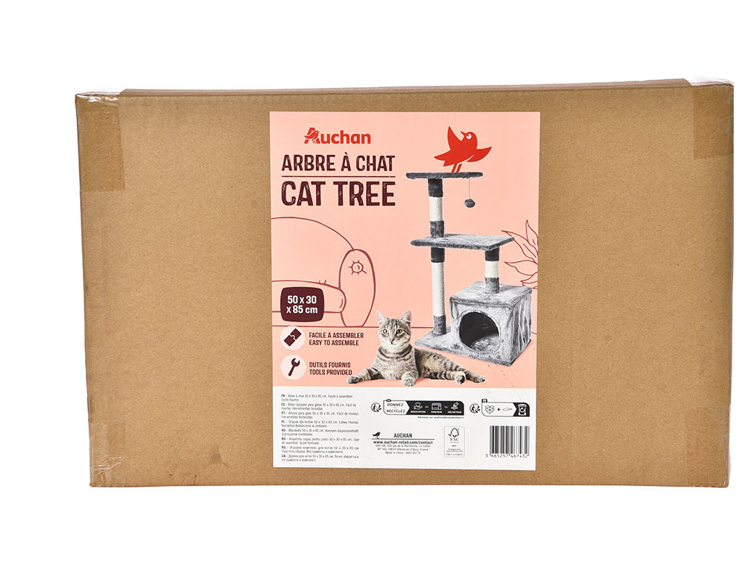 GINÁSIO GATO AUCHAN CINZA PELUCHE SISAL 30X30X59CM