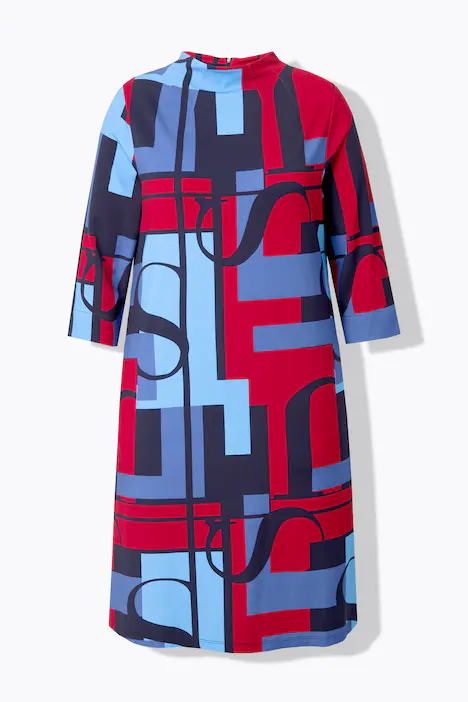 Punto-Jerseykleid, A-Linie, Stehkragen, 3/4-Arm, rubinrot