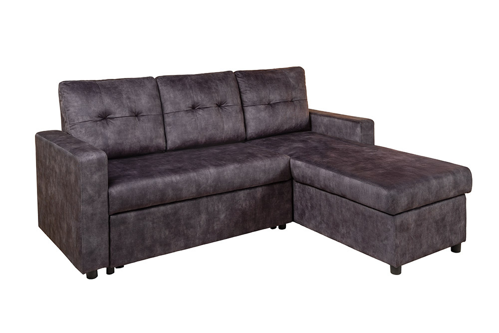 Schlafecksofa APARTMENT 205cm grau Samt 3-Sitzer inkl. Stauraum beidseitig aufbaubar