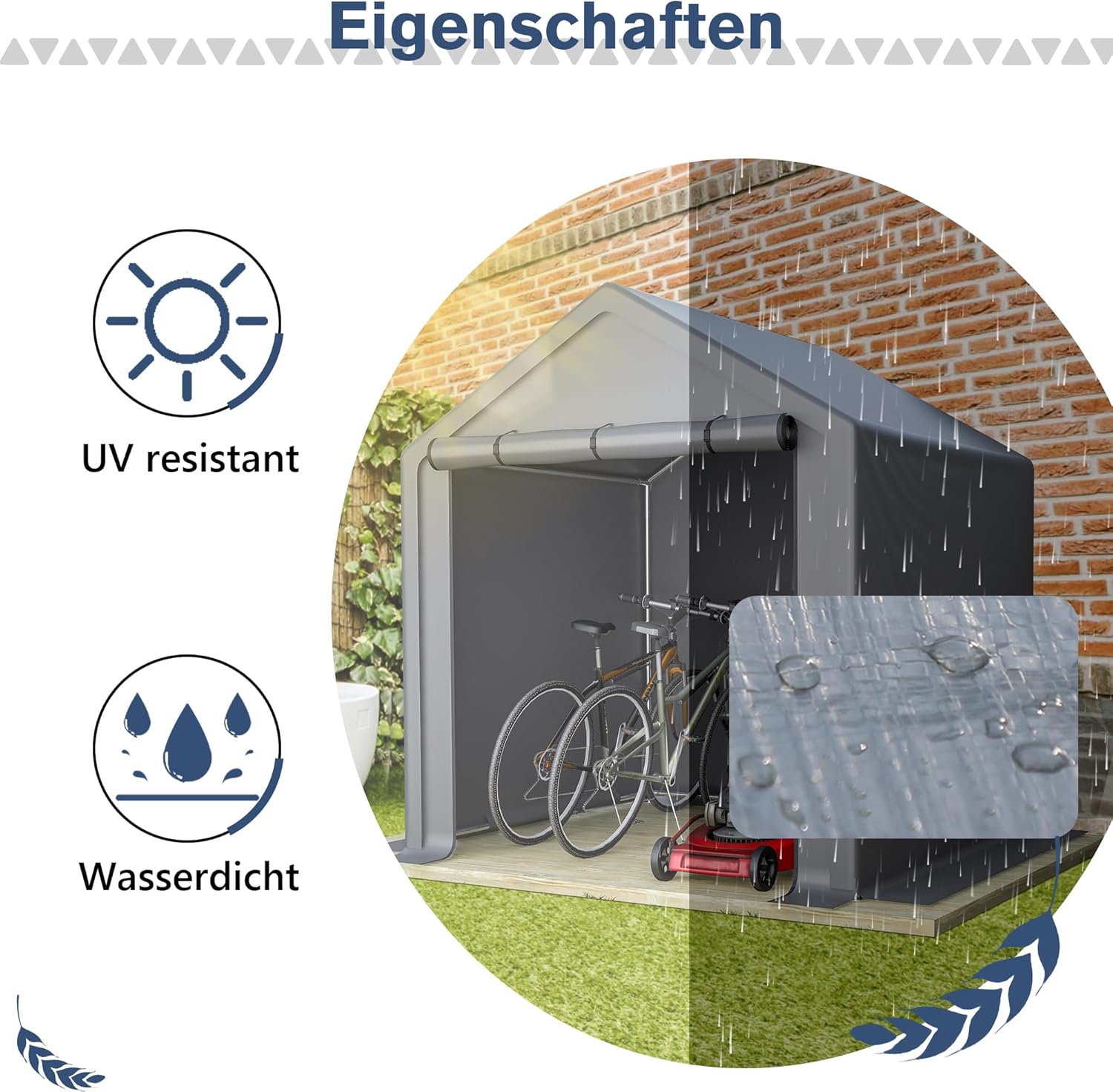 Garagenzelt 190x170x200cm, Wasserdichtes Lagerzelt mit Rolltor, Robuster Stahlrahmen & UV-beständige Plane, Grau – Ideal für Fahrräder, Gartenmöbel & Mehr
