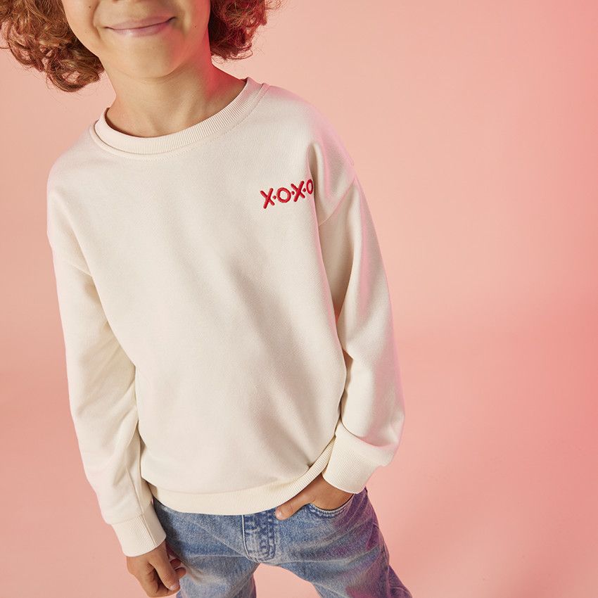 Sweat molleton oversize brodé et printé pour enfant - Ecru