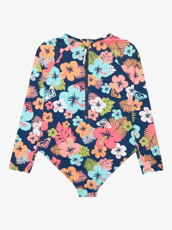 Morning Flower Maillot une pièce manches longues Bleu Fille 2-7 ans