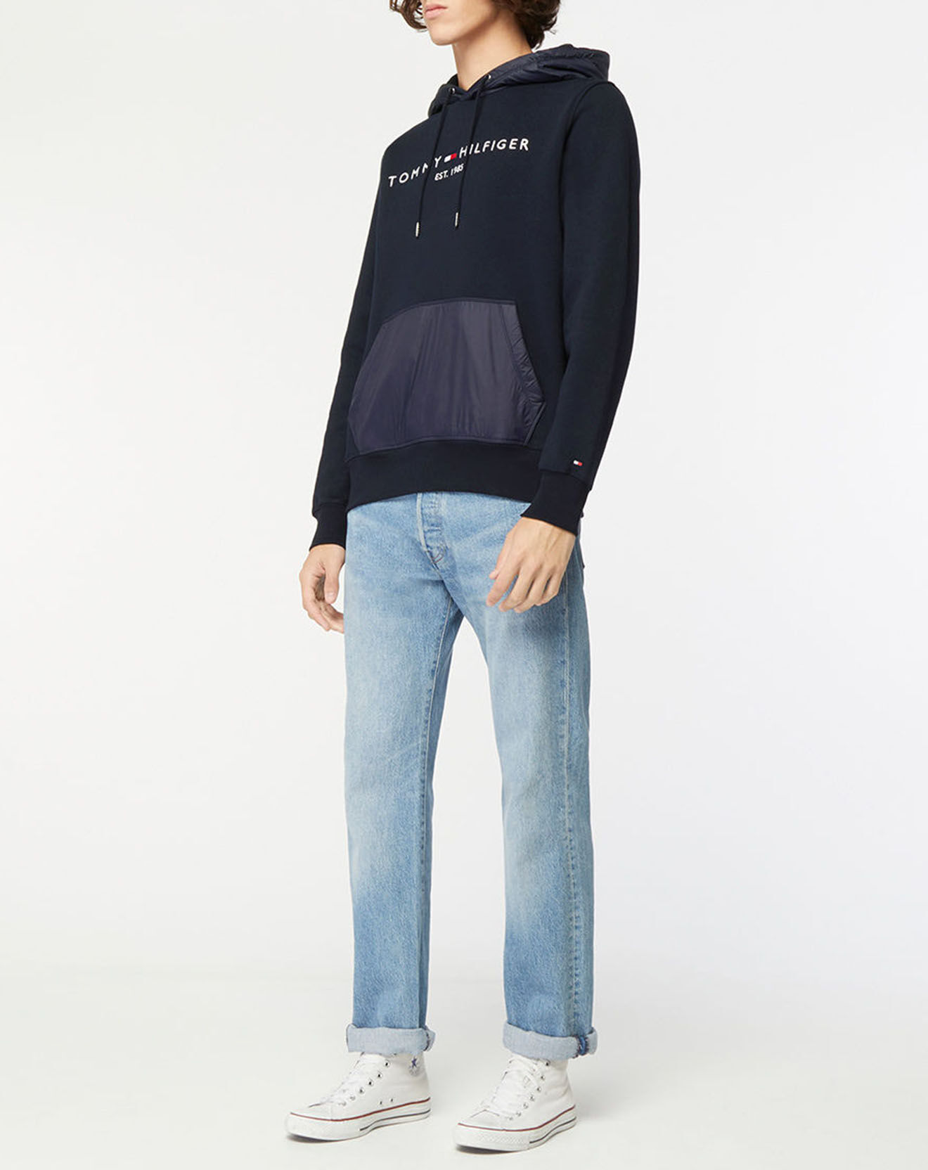 Tommy Hilfiger Sweat à capuche bimatière Mix Media bleu marine
