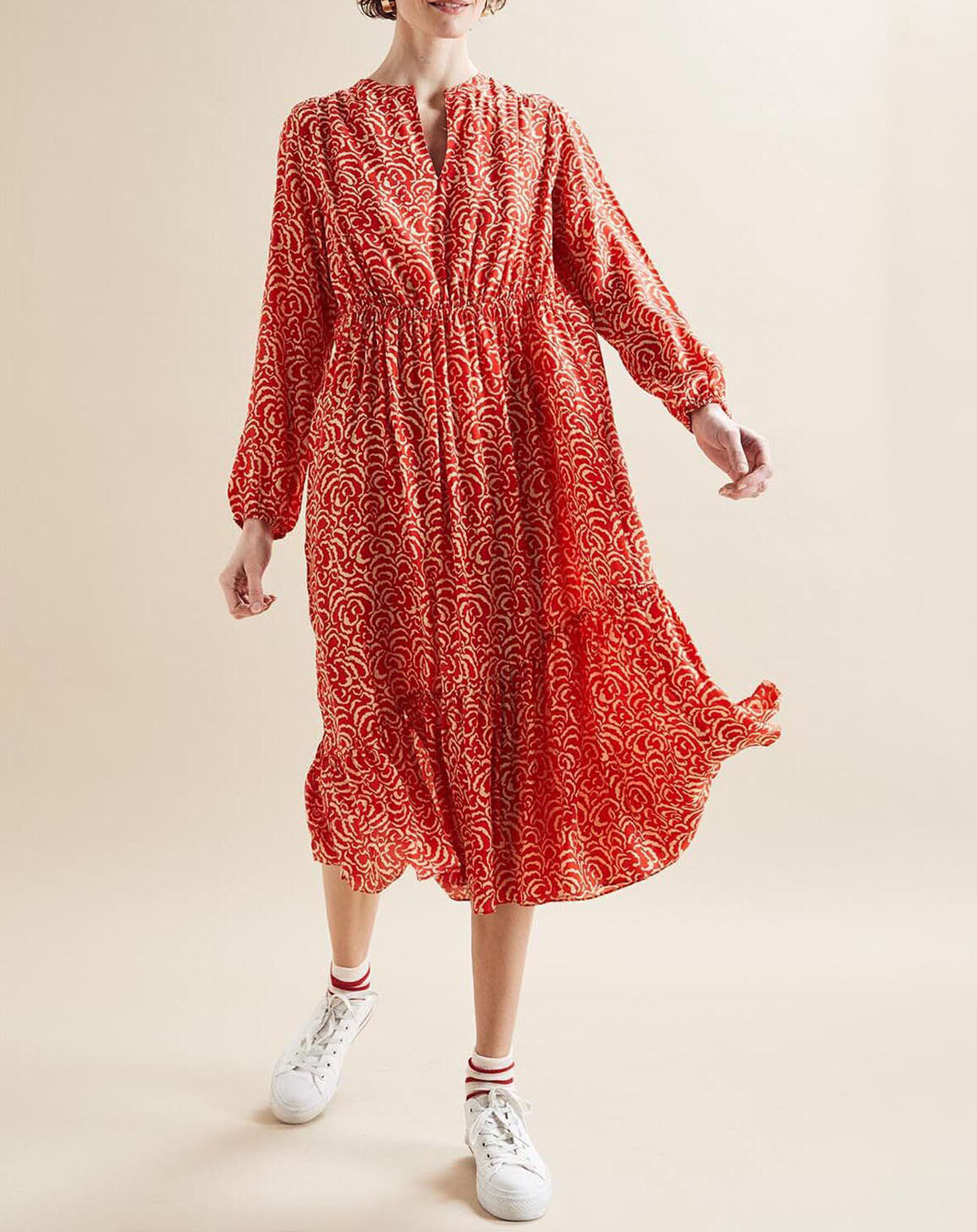 Chloé Stora Robe 100% Soie Marcia imprimée rouge