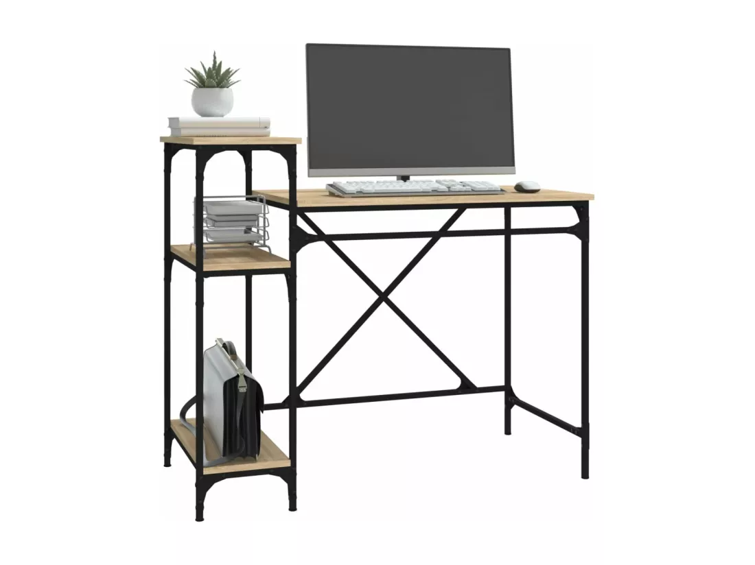Bureau avec étagères chêne 105x50x90cm bois d'ingénierie et fer