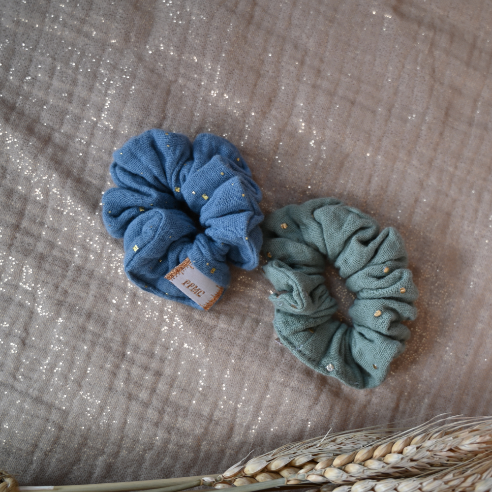 Petit Chouchou Gaze Pois Or Bleu Gris
