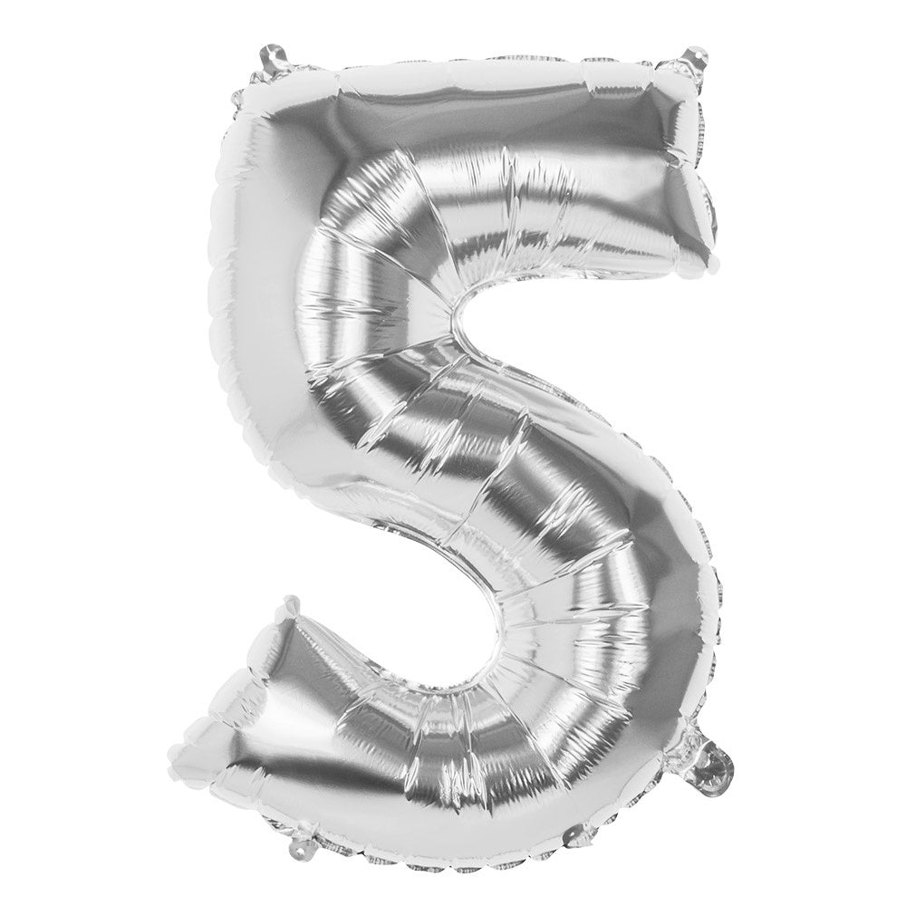 Zilveren Cijfer Ballon 5 Jaar 86cm