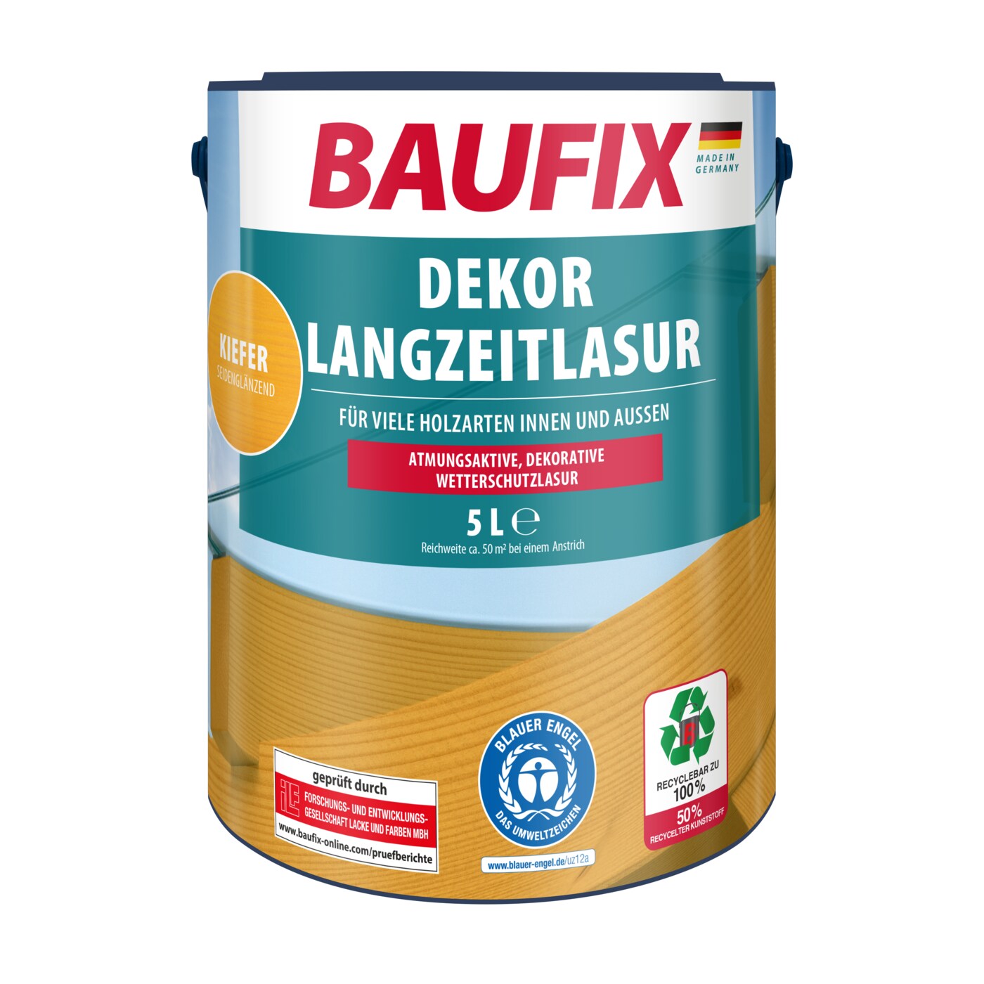 BAUFIX Dekor Langzeitlasur kiefer seidenglänzend, 5 Liter, Holzlasur