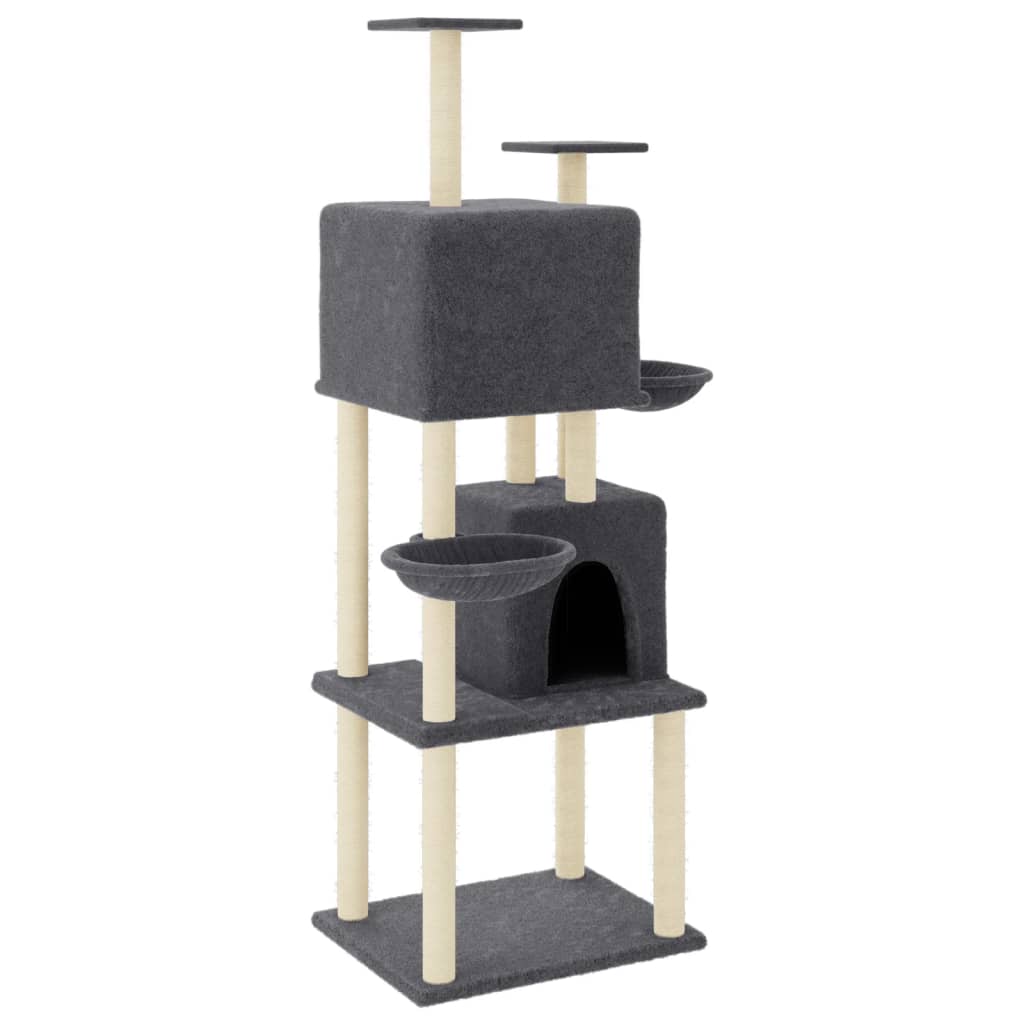 Arranhador para gatos vidaXL com postes de sisal cinza escuro, 180 cm