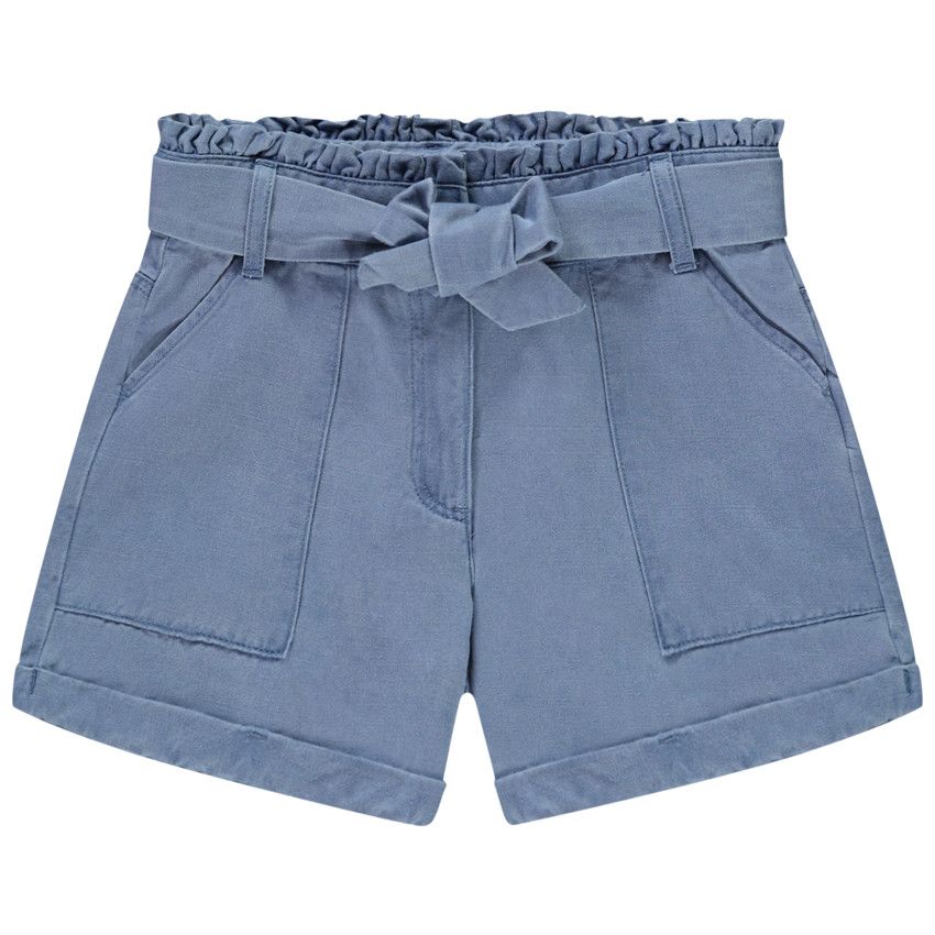 Short paperbag avec ceinture à nouer pour fille - Bleu
