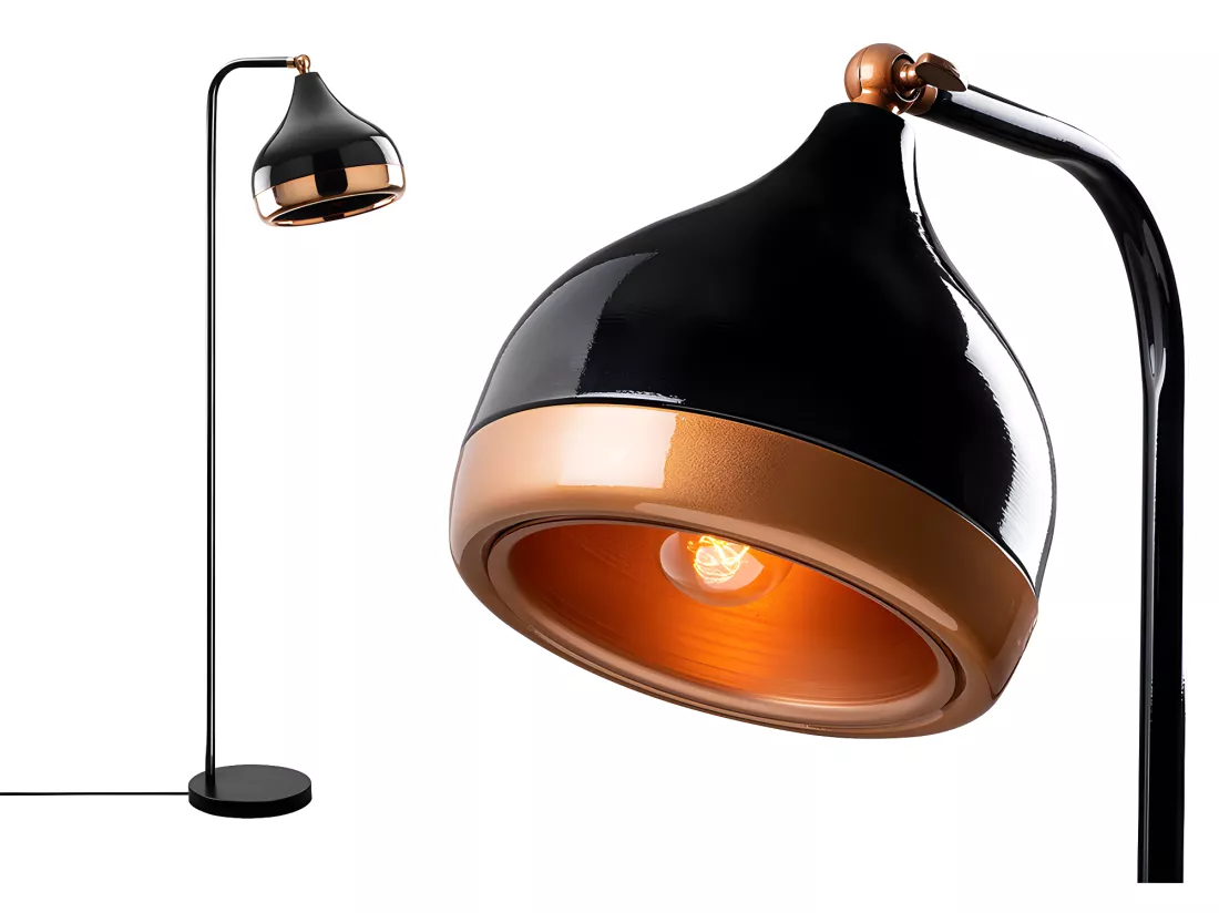 Lampadaire en métal à abat-jour orientable - H. 120 cm - Noir et cuivré - YILDO