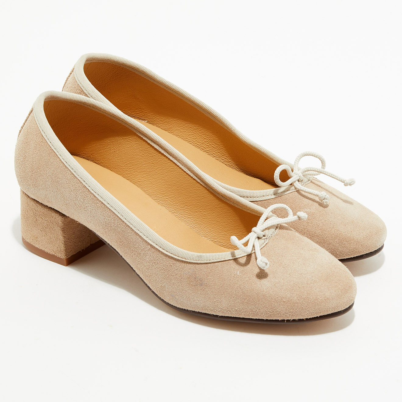 Quartier Latin Ballerines trotters en Velours de Cuir Diane beiges - Talon 4 cm