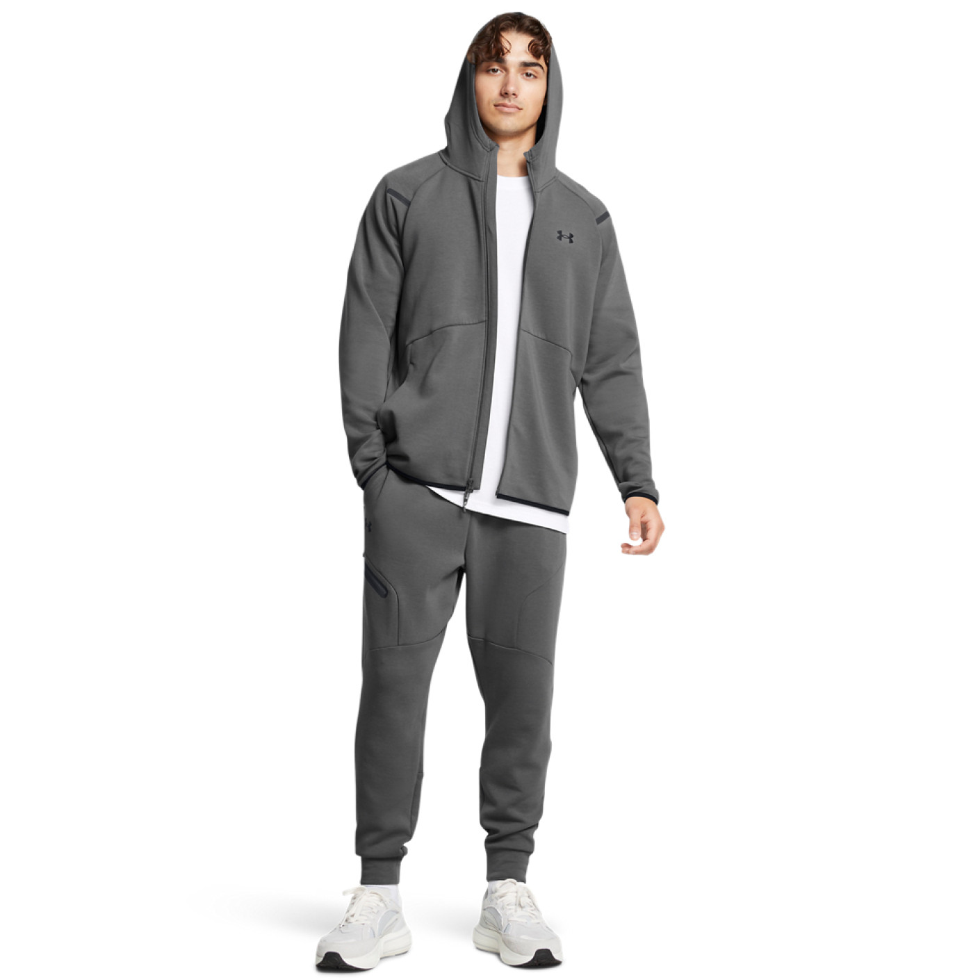 Under Armour Unstoppable Fleece Joggingpak Hooded Full-Zip Donkergrijs Zwart